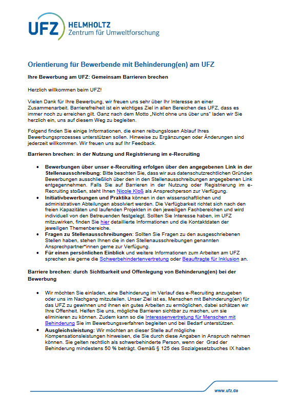 Orientierung für Bewerbende mit Behinderung(en) am UFZ Orientierung für Bewerbende mit Behinderung(en) am UFZ